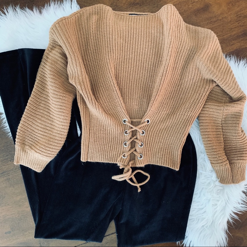 Brown Corset Front Sweater